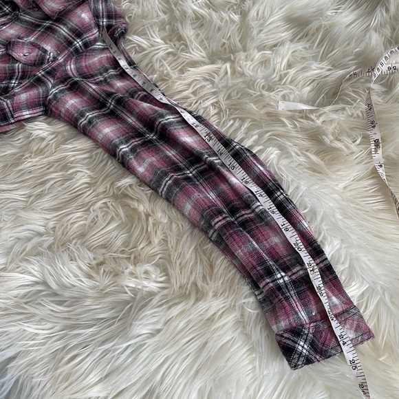 Miley Cyrus Maz Azaria purple plad plaid long sleeve button up collared dress L - Picture 11 of 16